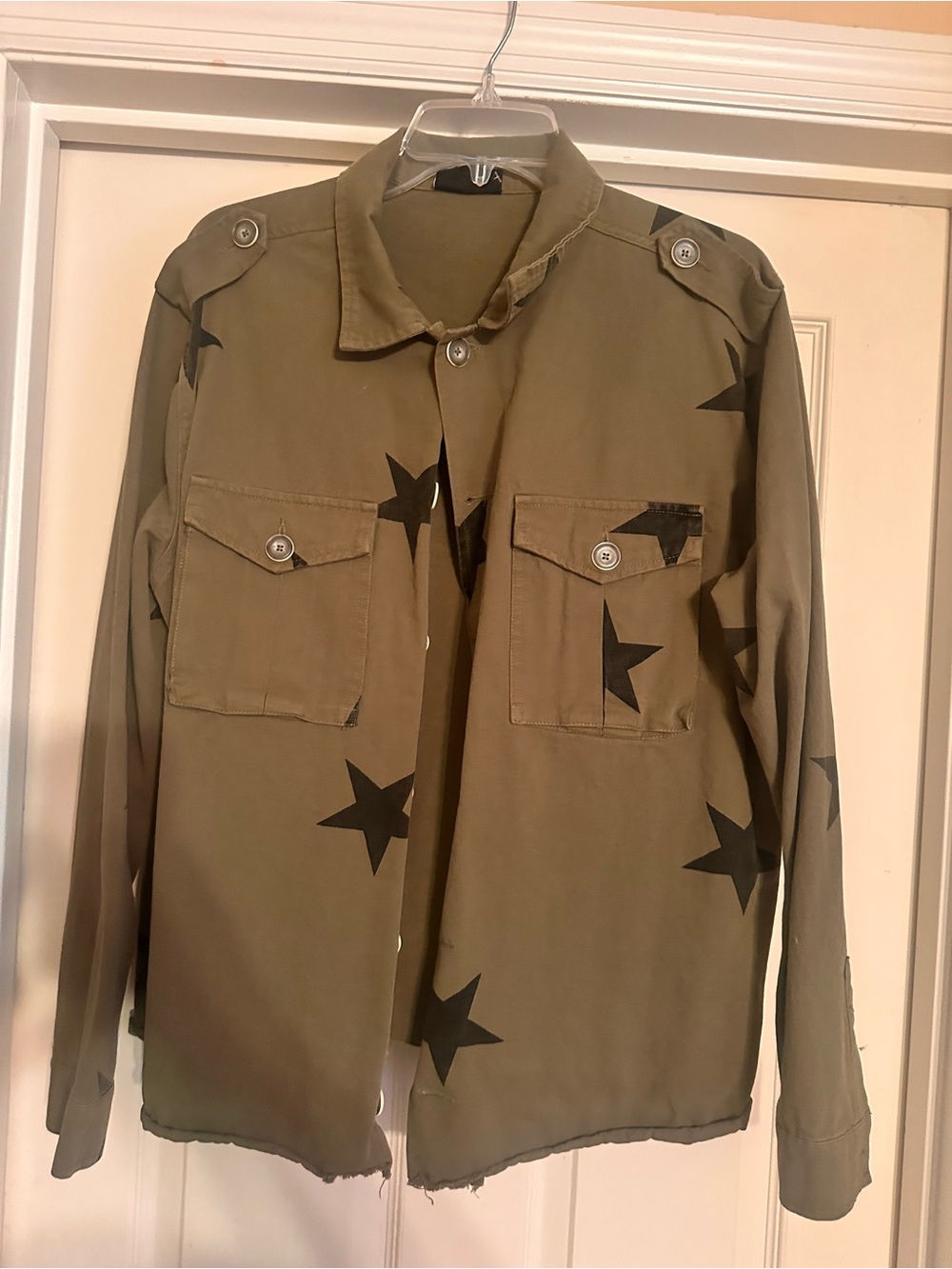 Women’s Olive Green Star Print Military Shirt Jacket